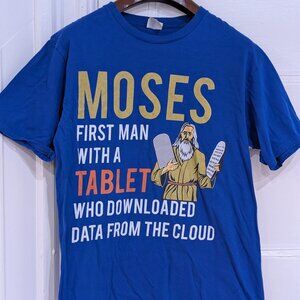 Port & Company Funny Jewish Passover Moses Tablet Shirt Short Sleeves Size M